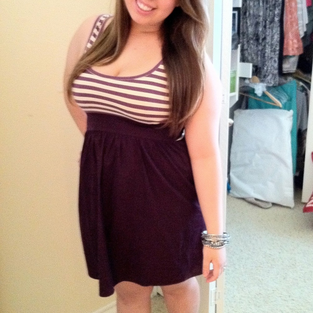 Purple and cream stipe mini dress